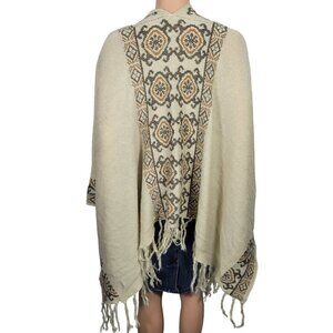 Lovestitch Women's Western/Boho Fringe Chunky Knit Sweater Shawl Wrap One Size